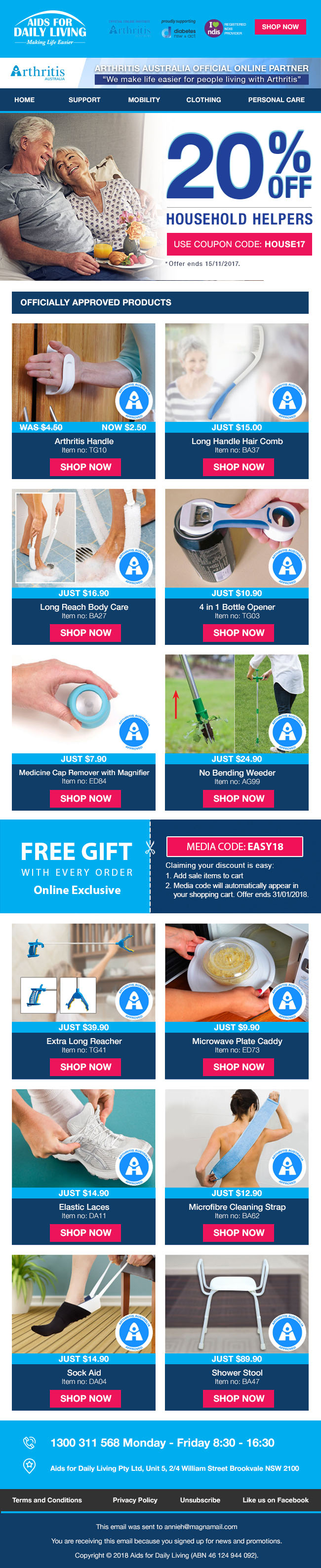 Aids For Daily Living email marketing design