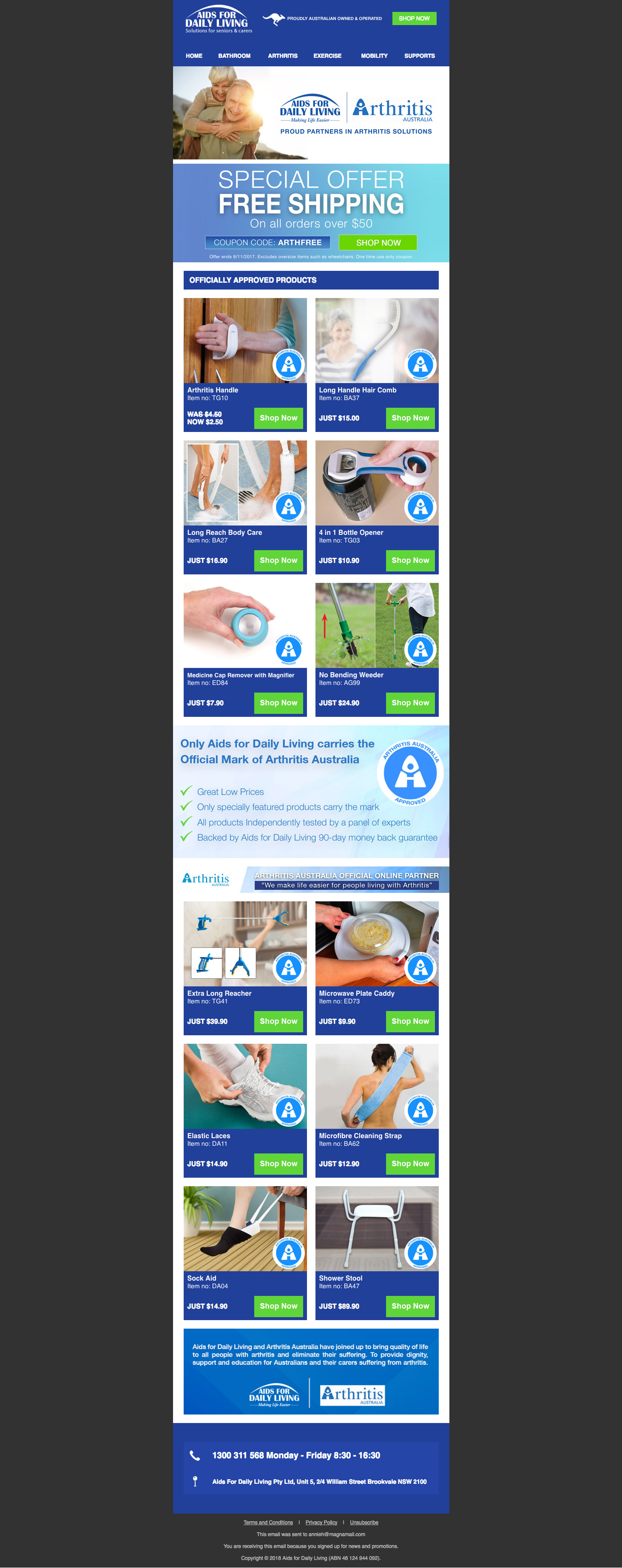 Aids For Daily Living email marketing design variation